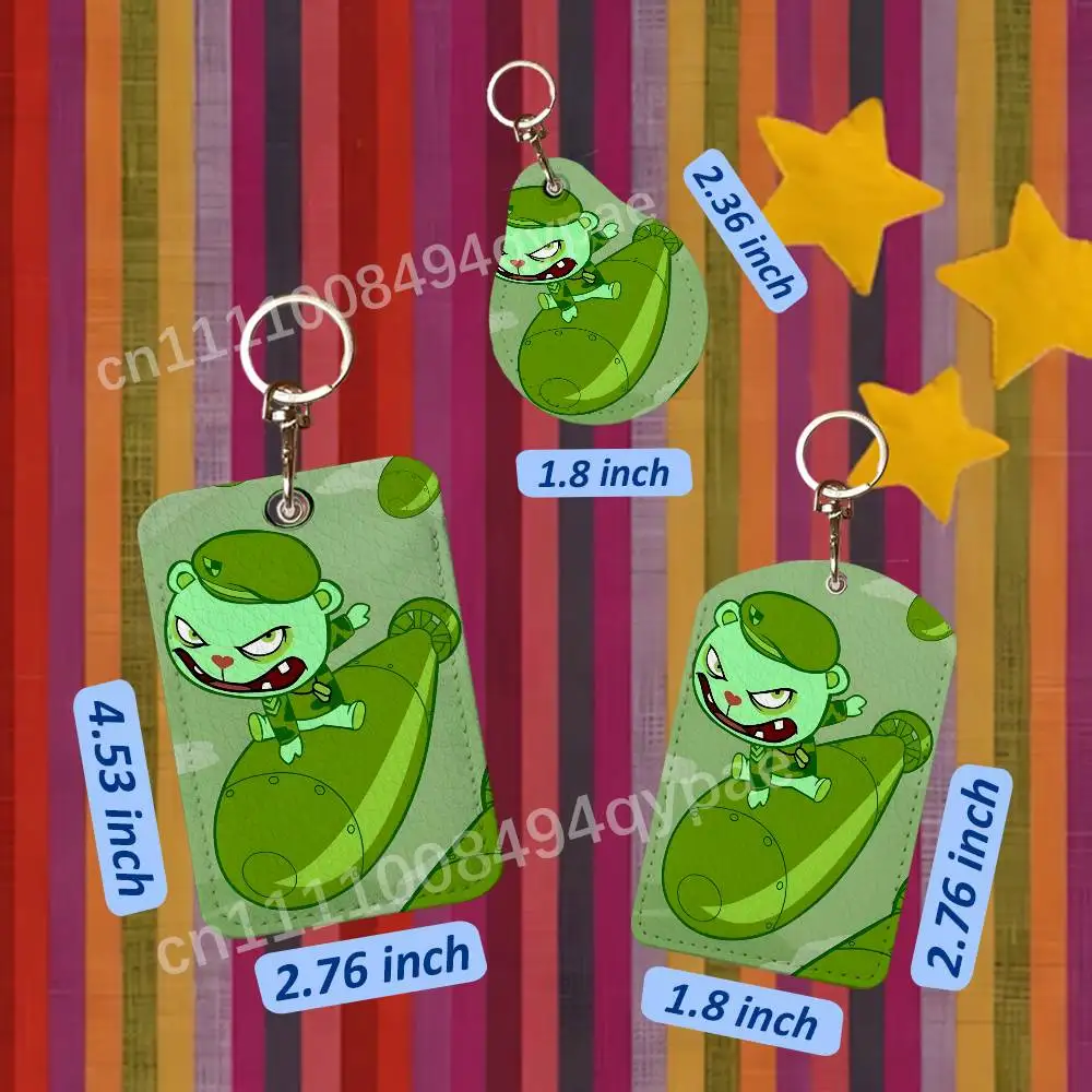 F-Fliqpy HTF Happy Tree Friend 1PCS Leather Card Holder Keychain Door Lock Access Tags ID Card Case Access Card Bag Key Tag Ring view 3