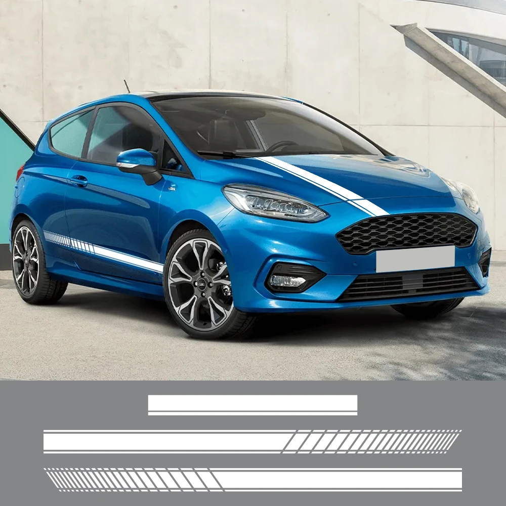 For Ford Fiesta MK8 MK5 MK7 MK6 ST 3Pcs Car Door Side Hood Stickers Vinyl Film Decor Decals DIY Stripes Styling Auto Accessories