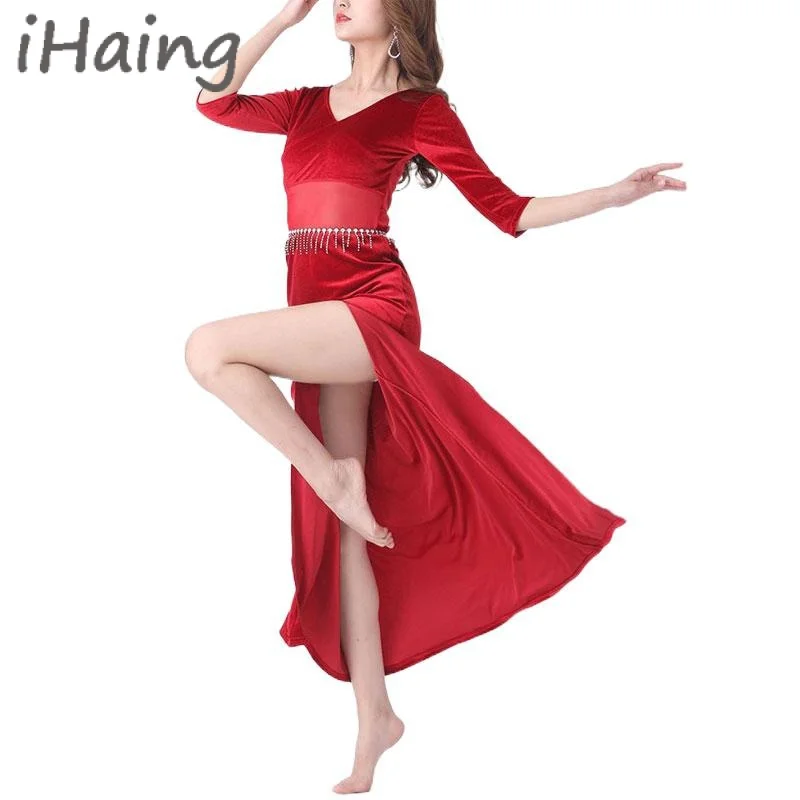 Robe de danse du ventre pour femmes, jupe renversée, estimation de l'usure, tenue de danse élégante pour adultes, vêtements de pratique de la danse du ventre, vêtements pour tout