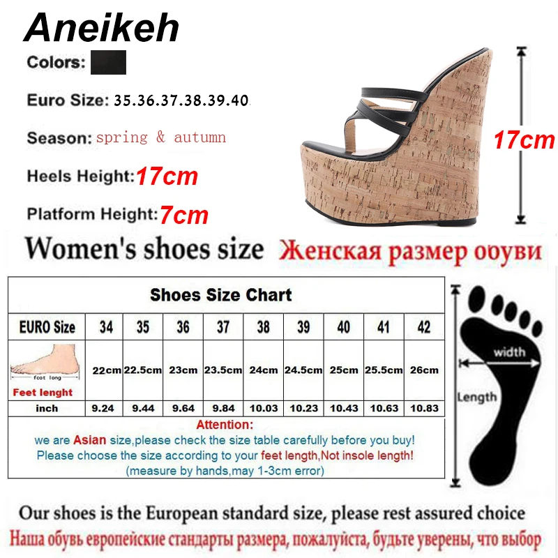 Aneikeh Summer Flip-flops Wedges Women\'s Shoes Fashion Classics PU Platform Head Peep Toe Thin High Heels Slippers Size 35-42