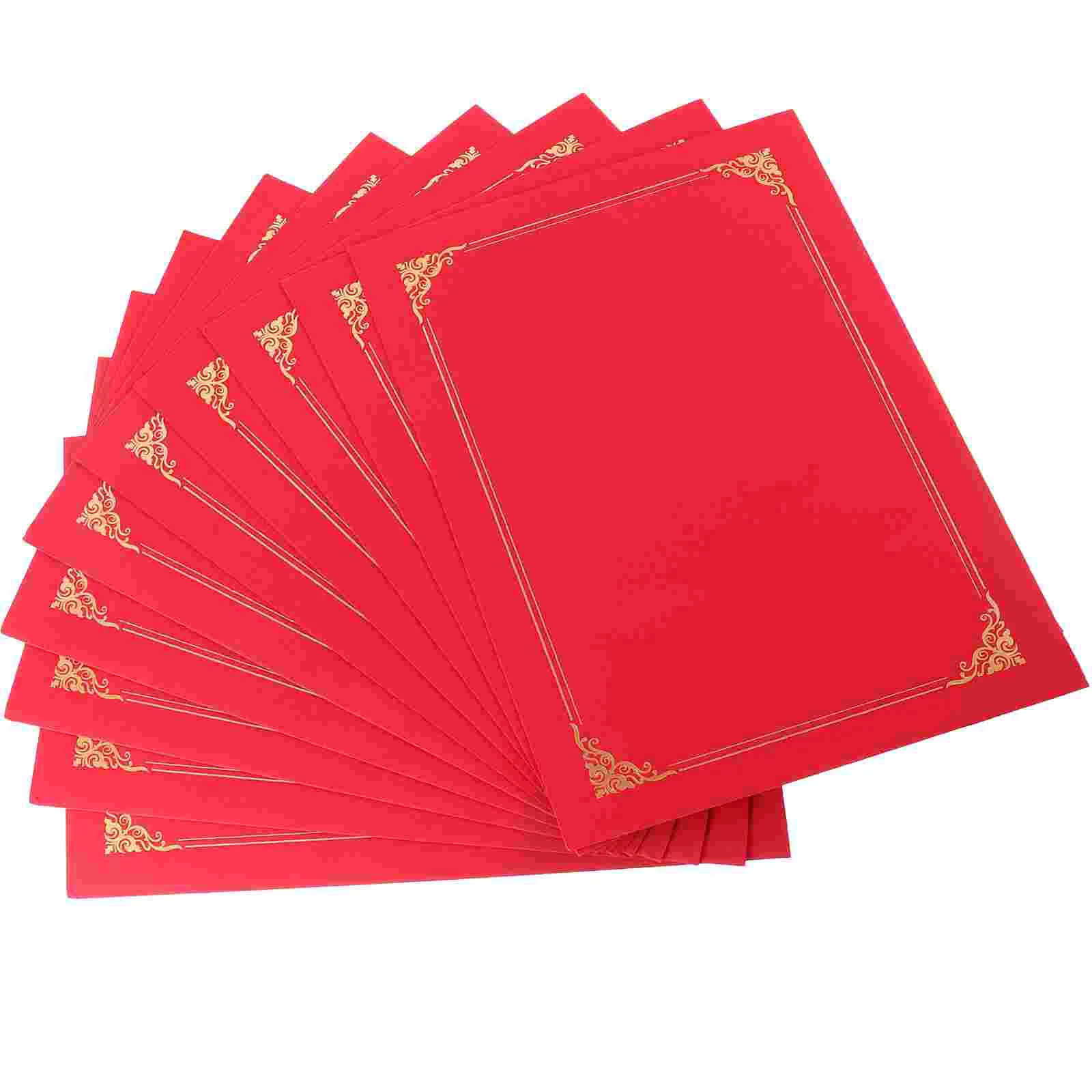10 Pcs Certificate Paper Blank Gilding Envelope Document Cover Diploma Presentation Folder Award Frame Red Holder