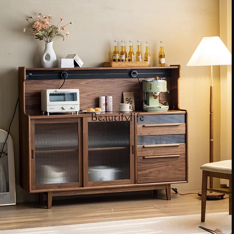 

North America Black Walnut Solid Wood Sideboard Nordic Retro Storage Locker