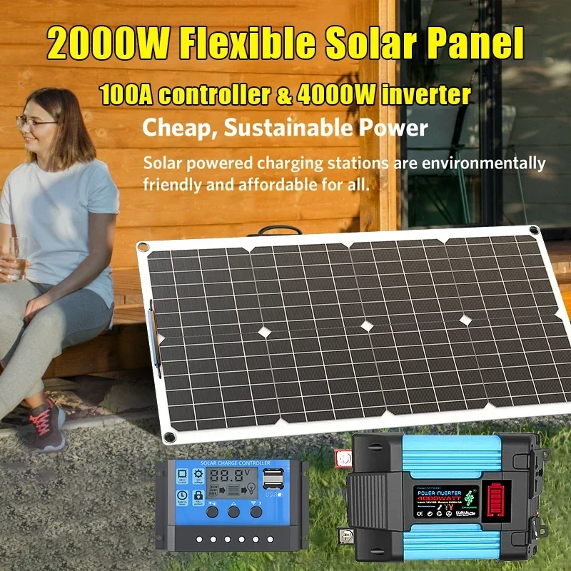 4000W zonnepaneelkit 12V tot 110V/220V – 6000W omvormer 12V batterij opladen voor huis RV kamperen en noodstroom - Afbeelding 3