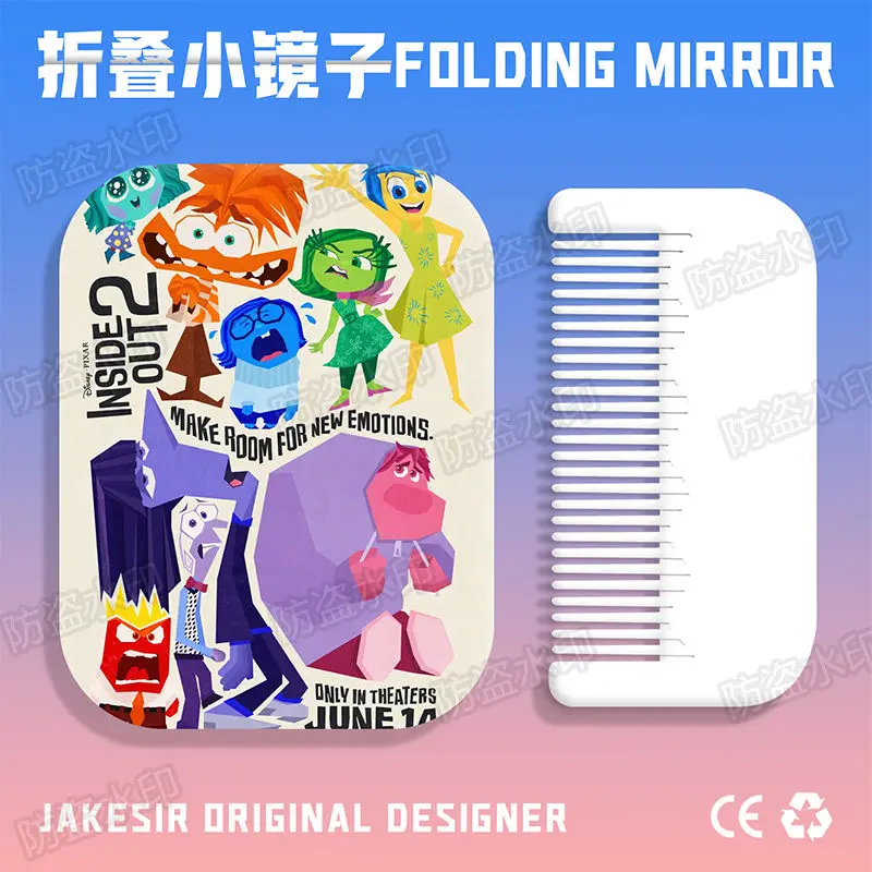 Inside Out 2 Folding Mirror Comb Set Kawaii Disney Cute Anime Toys Creative Student Cartoon Portable Mirror Hair Comb Girls Gift