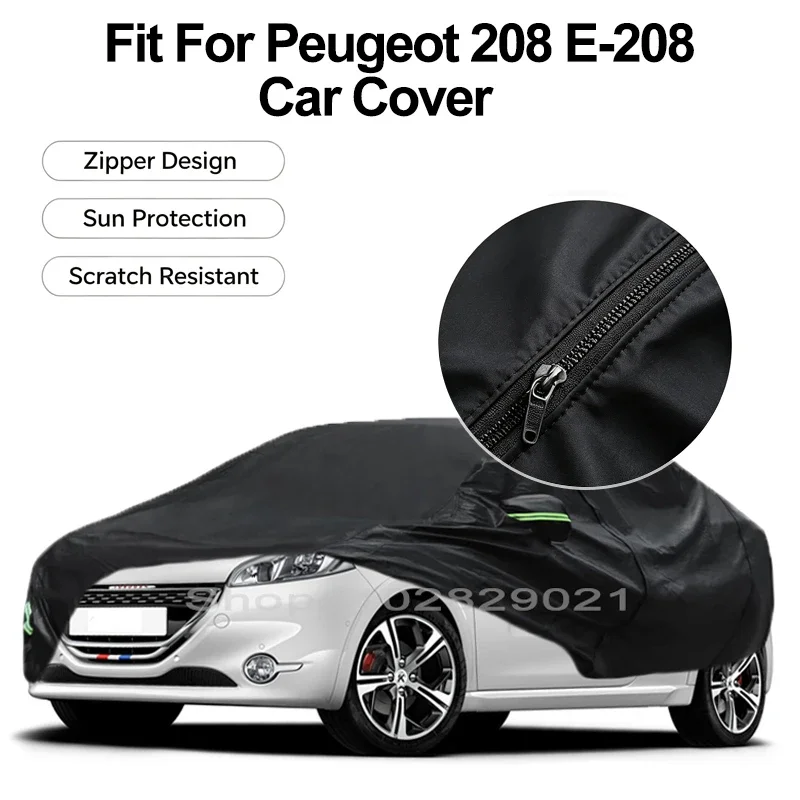 Zipper Door Waterproof Car Cover For Peugeot 208 E-208 Windproof Dustproof UV Protection All Weather Auto Protector