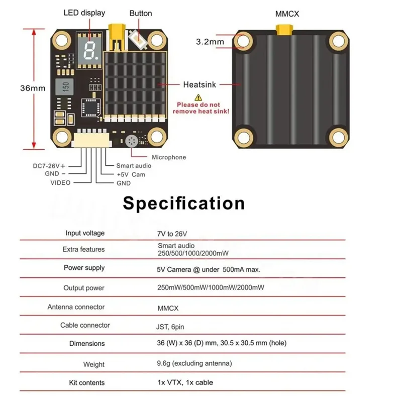 【ABUP】FX2-Мигатор с переключателем Smart Audio 2 Вт 5,8 ГГц 40CH FPV передатчик с микрофоном для Wizard X220s RC Drone