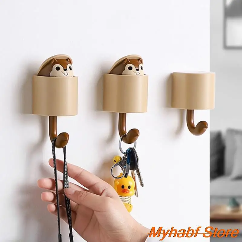 Cartoon Squirrel Wall Hook Self Adhesive Wall Door Storage Hook Towel Hanging Hook Key Holder Coat Hanger Kids Gift Home Decor