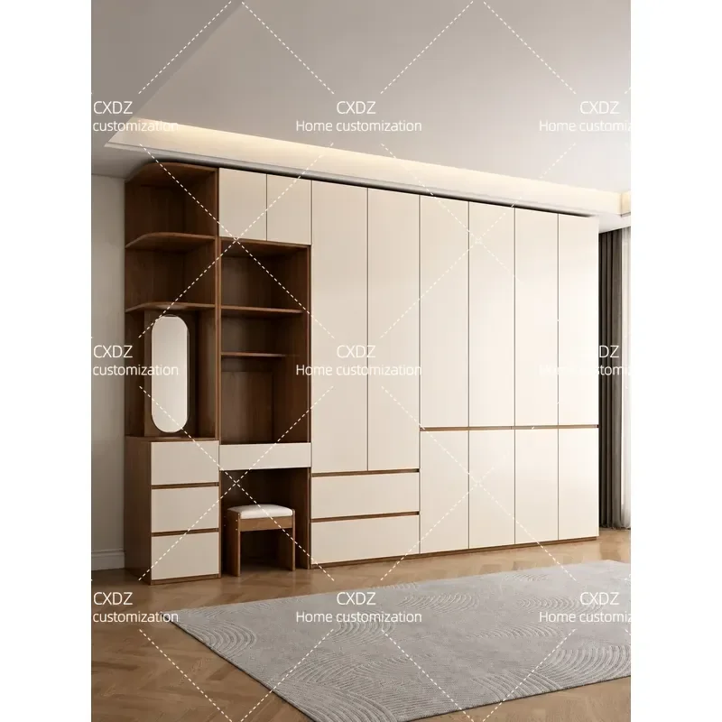 ENF Grade Solid Wood Wardrobe with Segmented Door Panels Handleless Design Floor to Ceiling Storage Cabinet for Bedroom Home