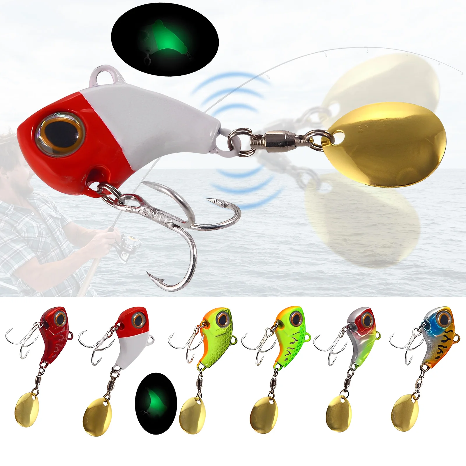 

9g 2.5CM Fishing Lures Artificial Hard Bait Wobble Rotating Metal VIB Lure Crankbait Sequins Baits Fishing Tackle Sea Fishing