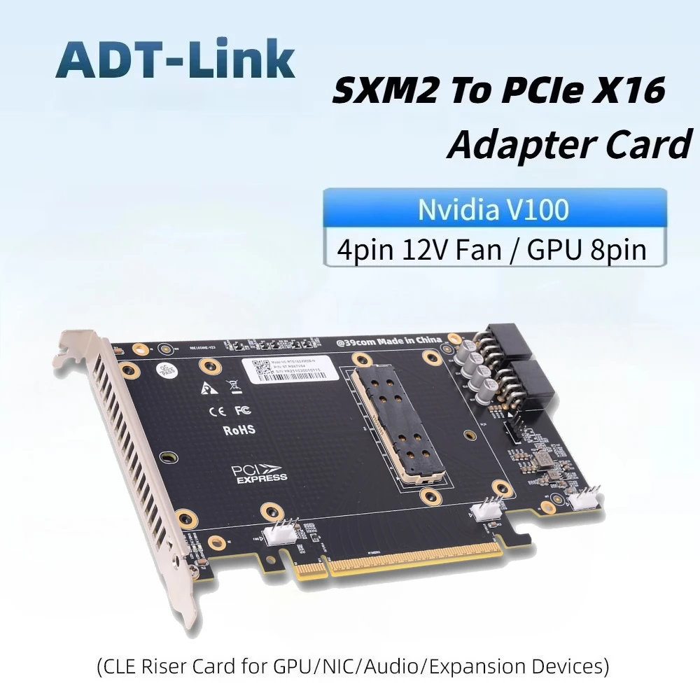 New For NVIDIA V100 SXM2 Graphics Video Card GPU Adapter, SXM2 To PCIe X16 Expansion Card, Automatic Fan Risk Control For Server