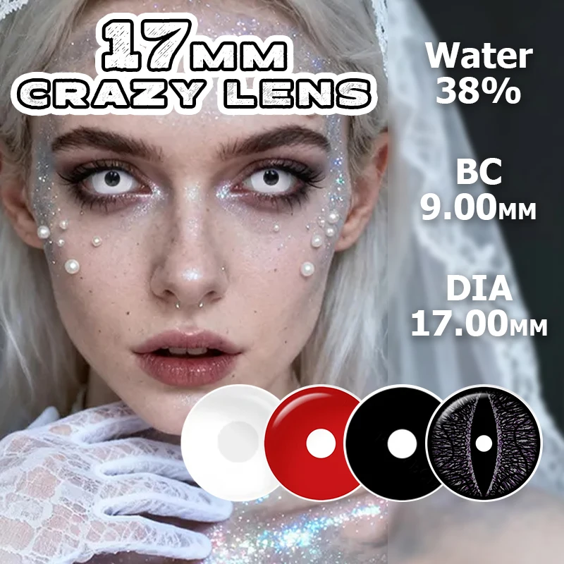 Lenti a Contatto Colorate da 17mm Nere Rosse Bianche per Halloween e Cosplay