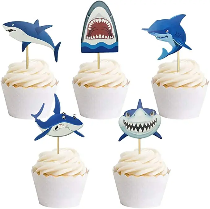 Hai Cupcake Topper Kuchen Dekoration Marine Tier Serie Hai Thema Party Supplies Kinder Kinder Geburtstag Party Dekorationen – Detail 1