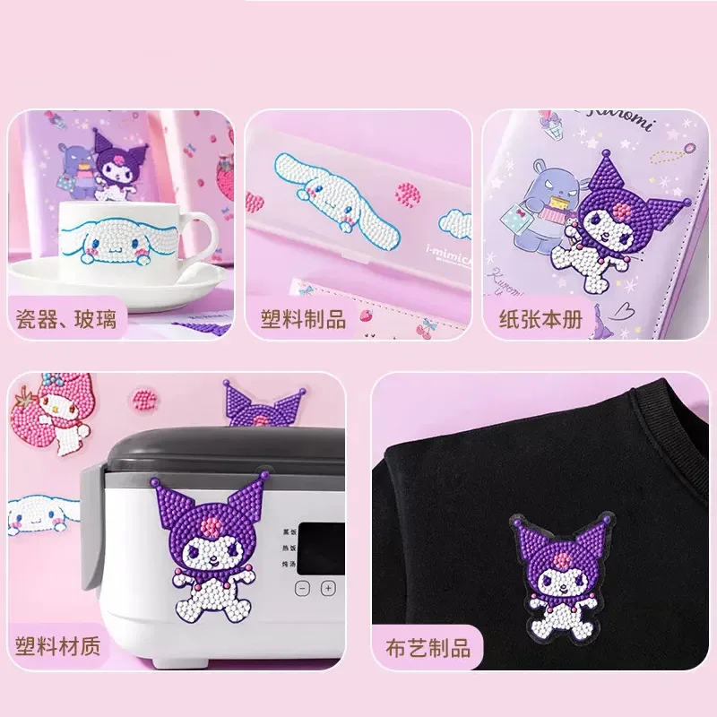 Sanrio Cinnamoroll Kuromi bonito dos desenhos animados adesivo Pack, DIY criativo divertido artesanal cor, diamante adesivo