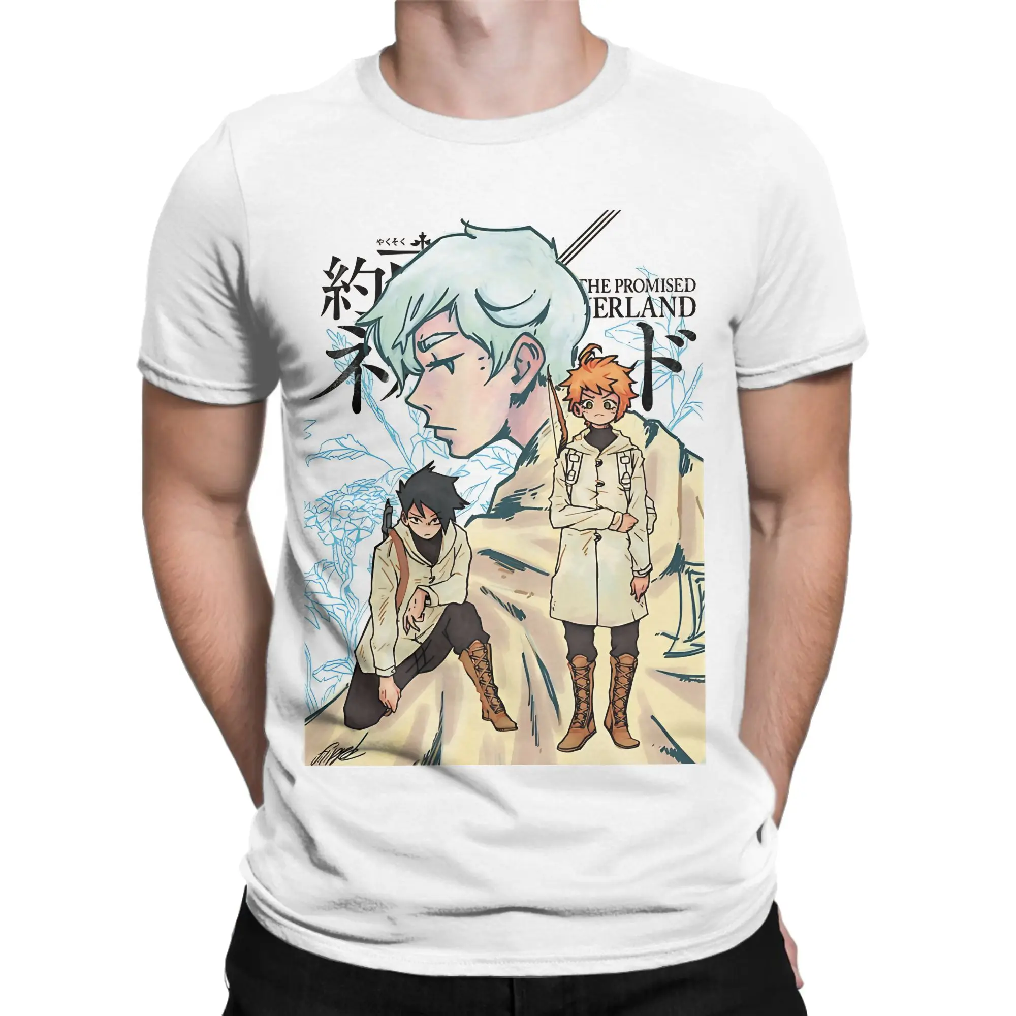 The promised neverland Cotton T Shirt For Male Summer  Vintage T-Shirts O Neck Trendy Cool Tees Plus Size Wholesale Clothing