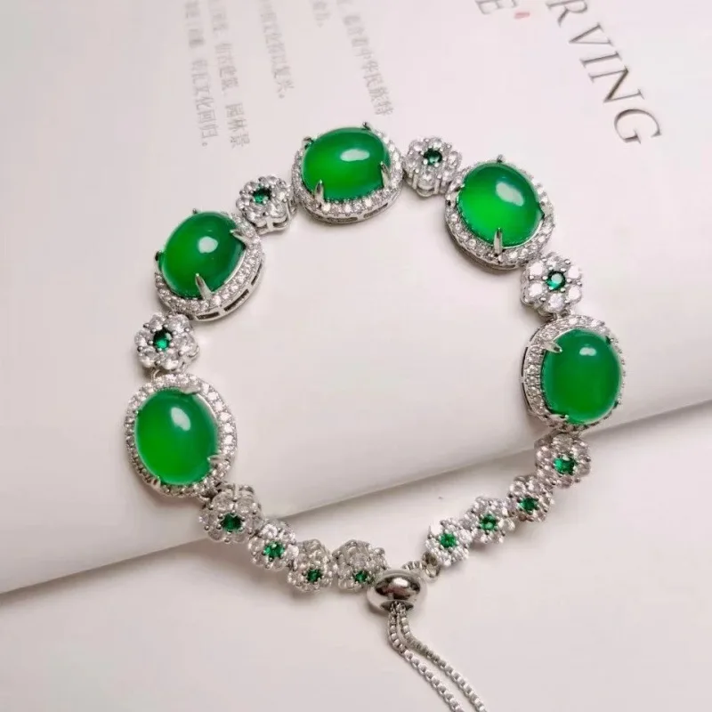 

Fashion high-ice chalcedony beaded bracelet full rhinestone inlaid alloy pink agate jade braceletversatile women's daily jewelry