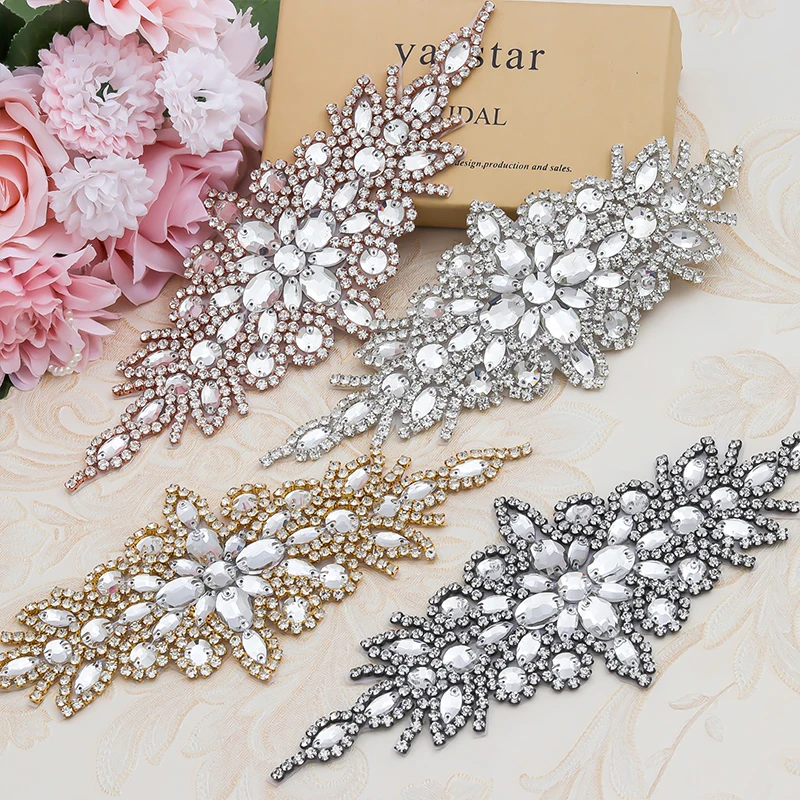 

YANSTAR(30pcs) Wholesale Bridal Rose Gold Crystal Rhinestones Appliques Iron On For Wedding Dress Sash YS855