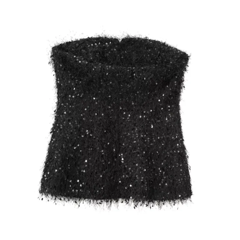 TRAF Bead fringe decoration Tank Top for Women Autumn Sexy Strapless High Street Backless Button Short Waistcoat Female Tank Top