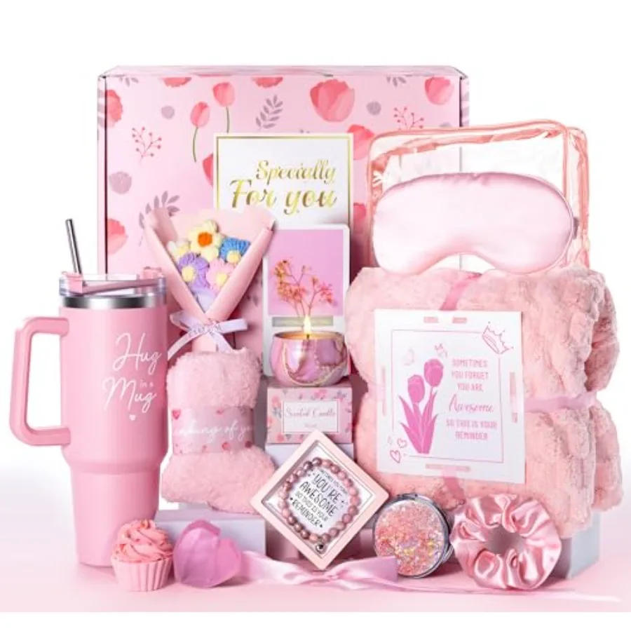 

15 Pcs Get Well Soon Gift Baskets for Women Mother's Day and Birthday Gifts for Mom Wife Friend Care Package with Soft Blanket