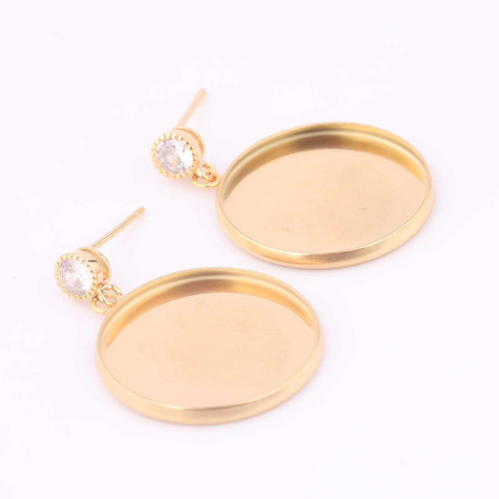 6pcs Gold Plated Fit 20mm Cabochon Earring Base Setting Blanks Diy Zircon Stone Earrings Post Studs Findings