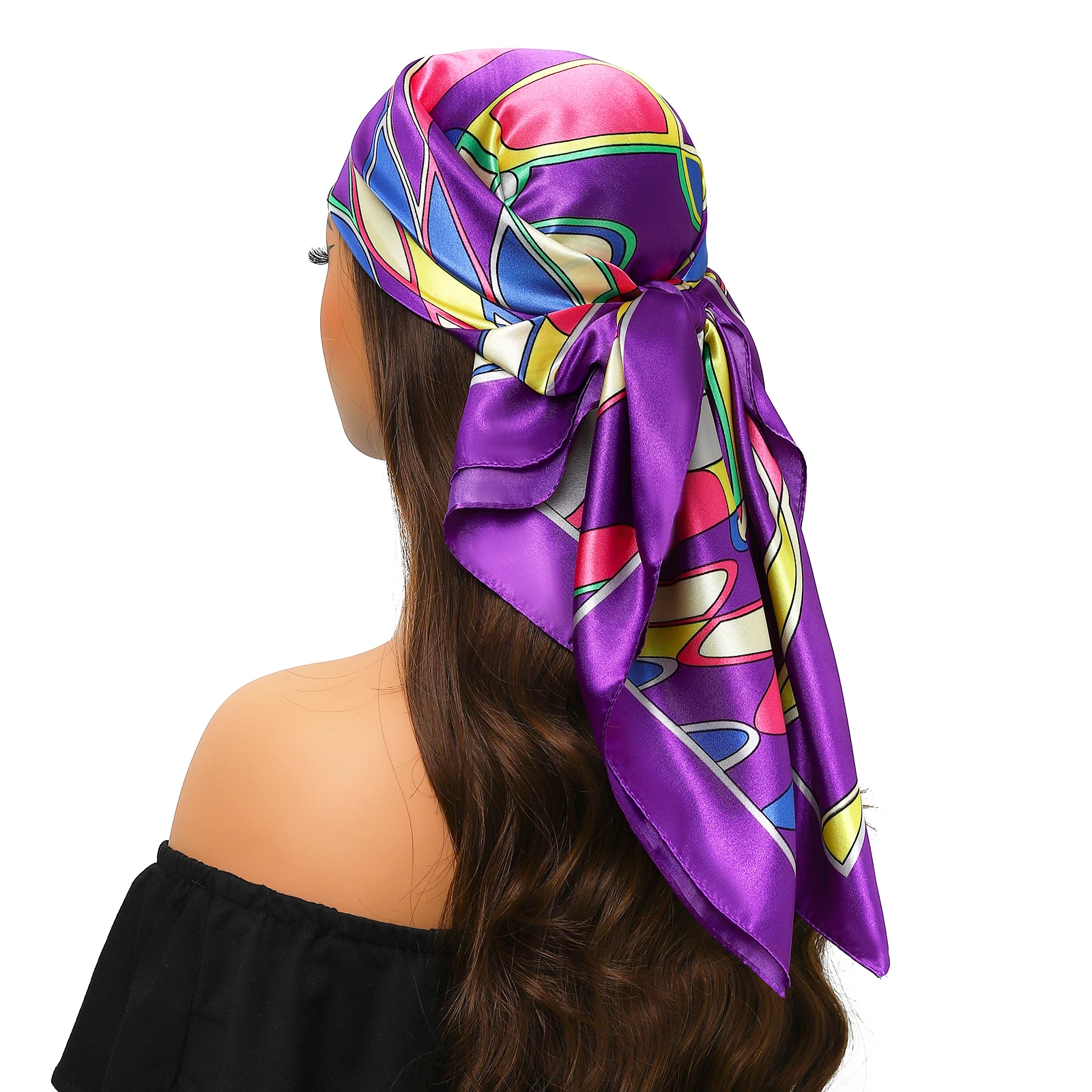 90*90cm Silk Scarves Women Print Foulard Satin Square Head Hijab Ladies Luxury Brand Shawl Bandanna Female Muffler chiffen wrap