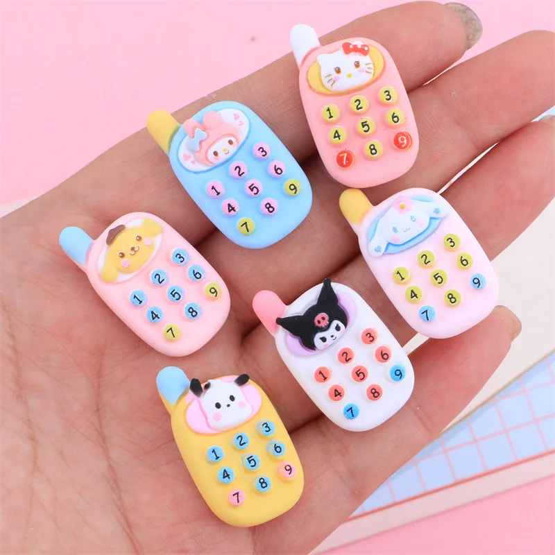 Dễ Thương Sanrioed Kuromi Mymelody Hellokitty Cinnamoroll Di Động Điện Thoại Mô Hình DIY Di Động Điện Thoại Kẹp Tóc Nhựa Phụ Kiện