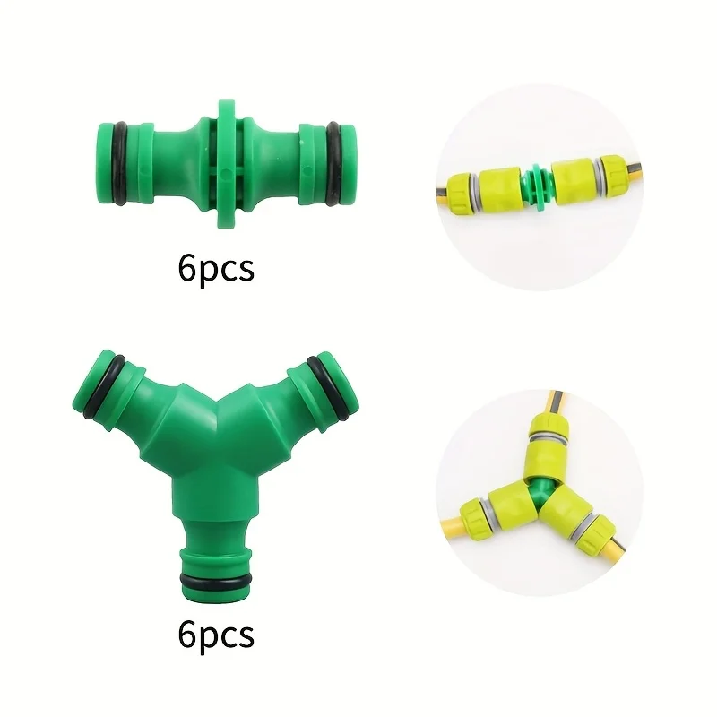 6 Plastic Garden Hose Connector, Two-way and Three-way Nipple Connectors, Applicable for Household Car Wash and Garden Irrigatio
