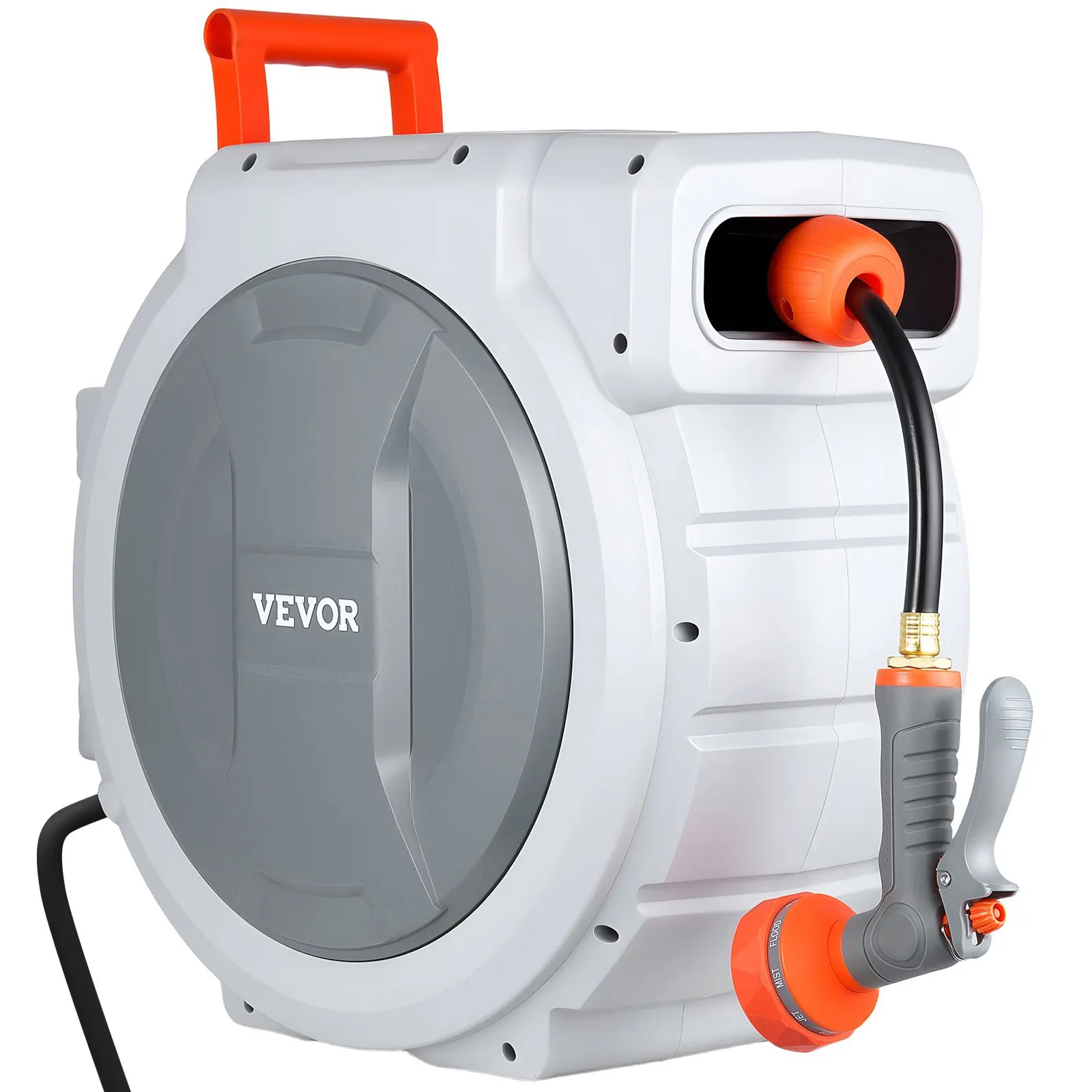 

Retractable Garden Hose Reel, 1/2 in x 130 ft, Wall Mounted Hose Reel with 9-Function Sprayer Nozzle and 180° Swivel Bracket,