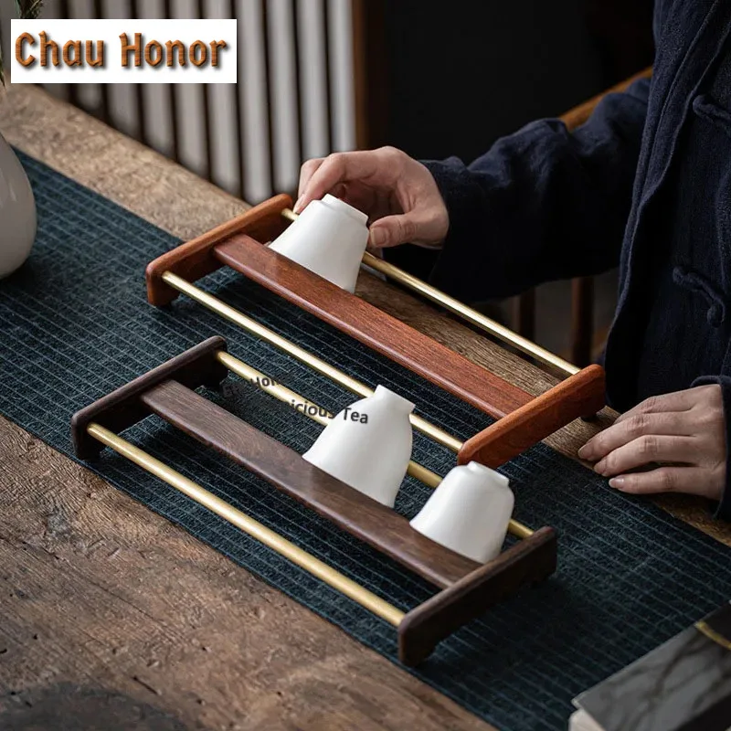 

Сушилка для стаканов из эбенового дерева в стиле ретро, двухрядный держатель для чайных стаканов, подставка для хранения стаканов с водой, подставка для чайного набора, чайной церемонии