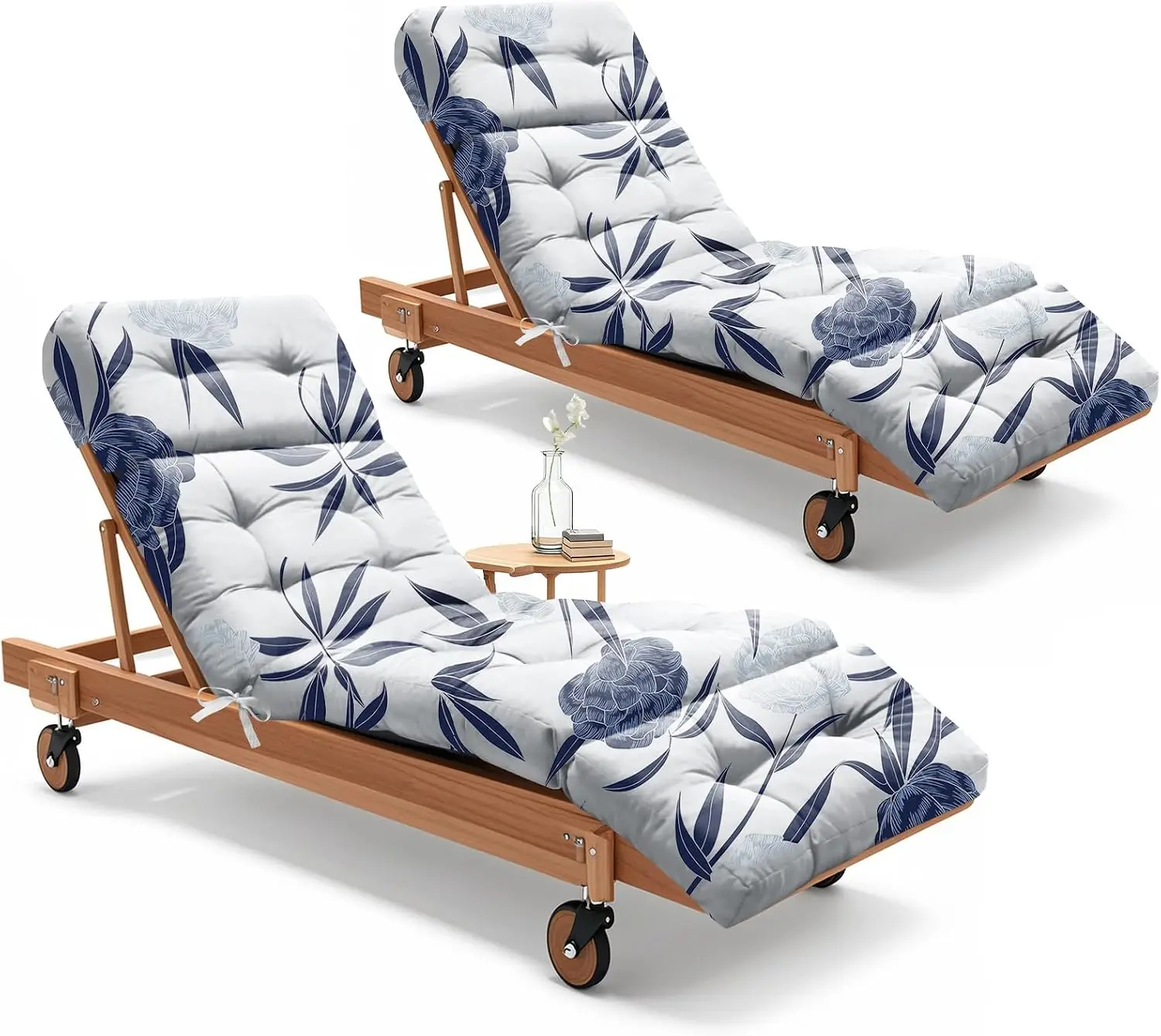 Two Pack Outdoor Chaise Lounge Cushion Waterproof Lounge Chair Cushion Pads Fade Resistant Patio Pool Deck Lawn Sunbed Replacement Seating Cushion Set Blue Enchantress