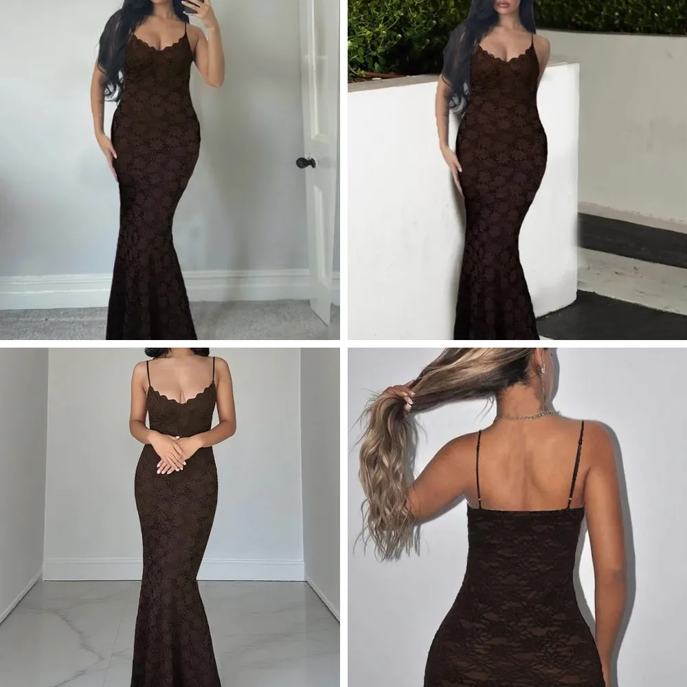 

Chic Off-Shoulder Lace Maxi Dress for Women, Backless Sleeveless Evening Gown, Slim Waist Party Dress