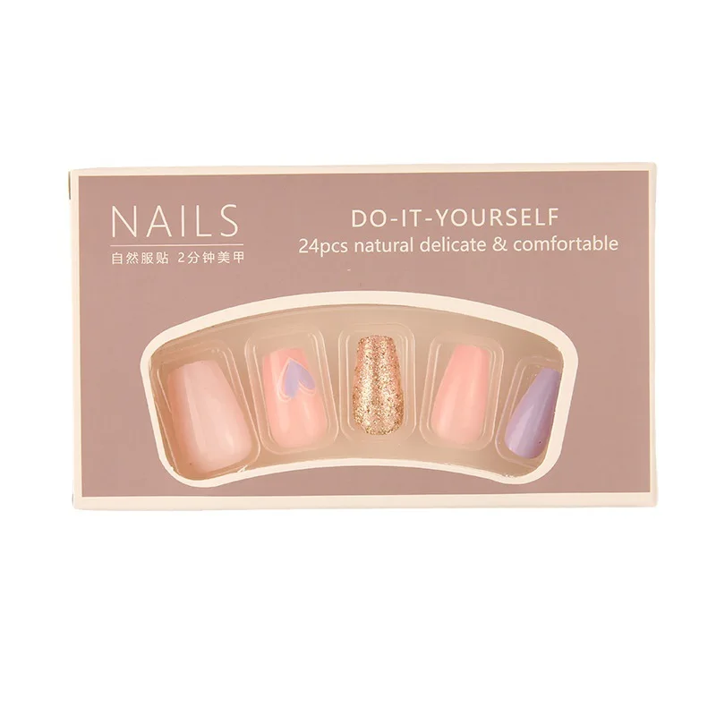

Носите ногти среднего и длинного фиолетового цвета Love Sweet Nail Patch Съемный патч для ногтей