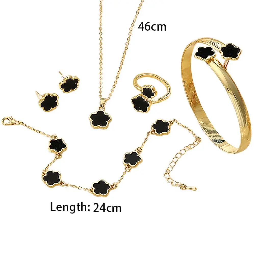 Fashion Alloy Jewelry Set Five Leaf Flower Plum Blossom Necklace Laser Metal Girls Bracelet Women\'s Necklace Party Jewelry