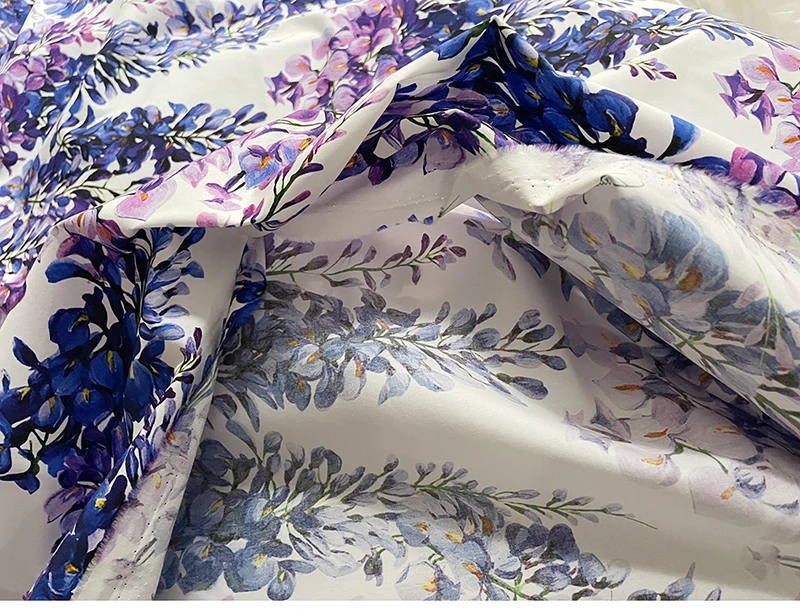 140cm Width Fashion Wisteria Flower Printed Cotton Fabric For Women Dress Blouse Stoffa Tuch Ткань Tela Tessuto DIY Cloth Sewing