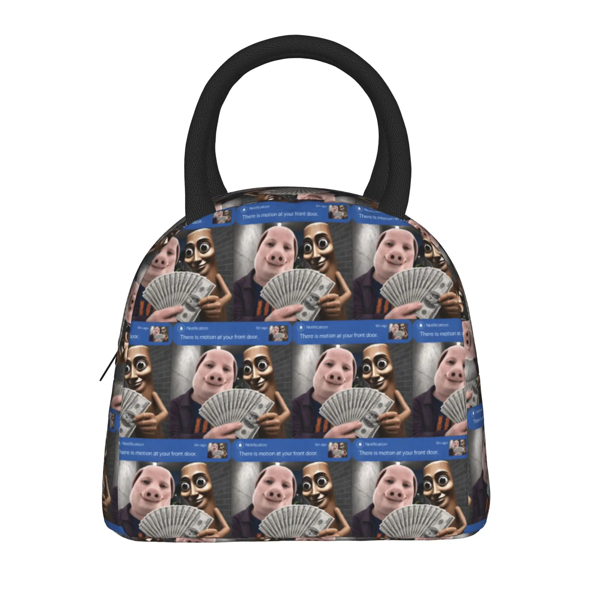 John Pork and Tung Tung Tung Sahur Front Door Motion Lunch Bag School Lunch Box For Child Vintage Print Thermal Tote Handbags