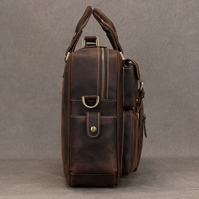 Luufan-maletín de cuero Crazy Horse Vintage para hombre, bolso de negocios de 15,6 pulgadas, de cuero de vaca, para ordenador portátil, bandolera de trabajo con archivos grandes