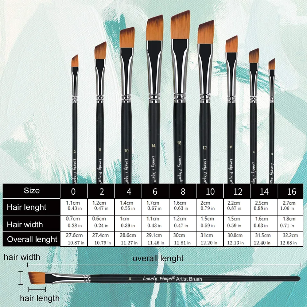 Angular Paint Brushes Set, 9Pcs Angled Paintbrushes Long Handle for Acrylic Oil Watercolor Gouache Painting, Nylon Hair Angle