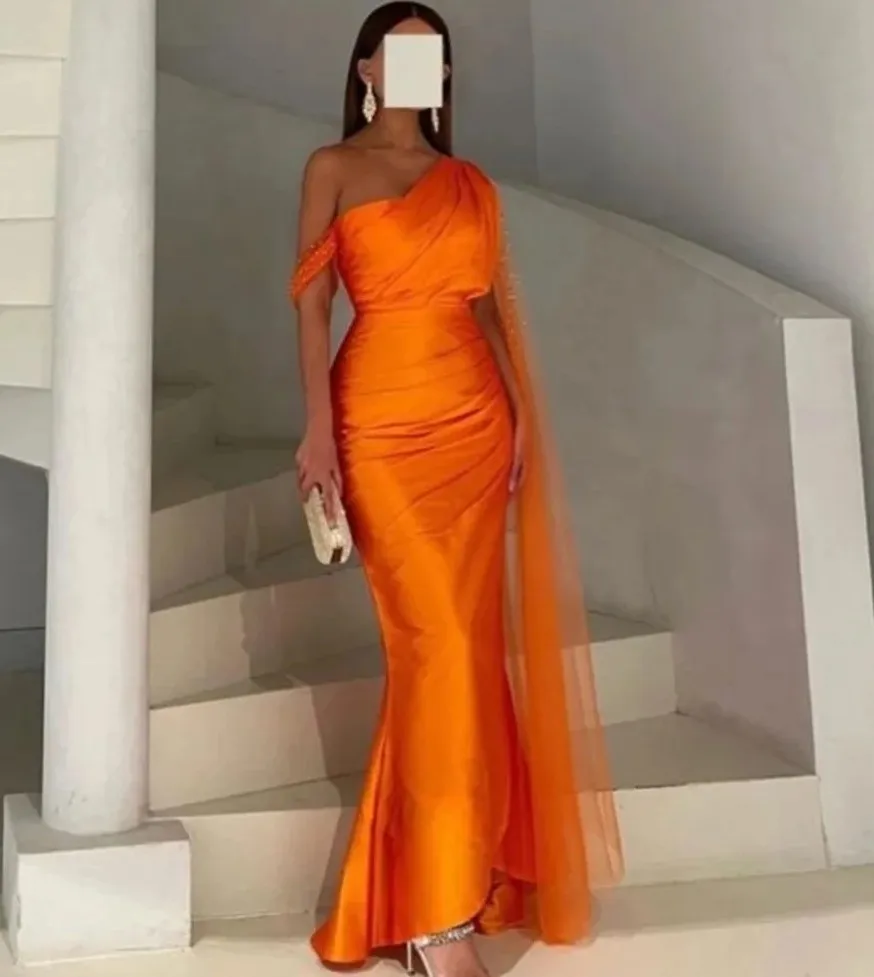 

Saudi Arabia Orang Evening Pageant Dress One Shoulder Beading Satin Tulle Prom Party Gowns Vestidos Longo Robe De Soirée