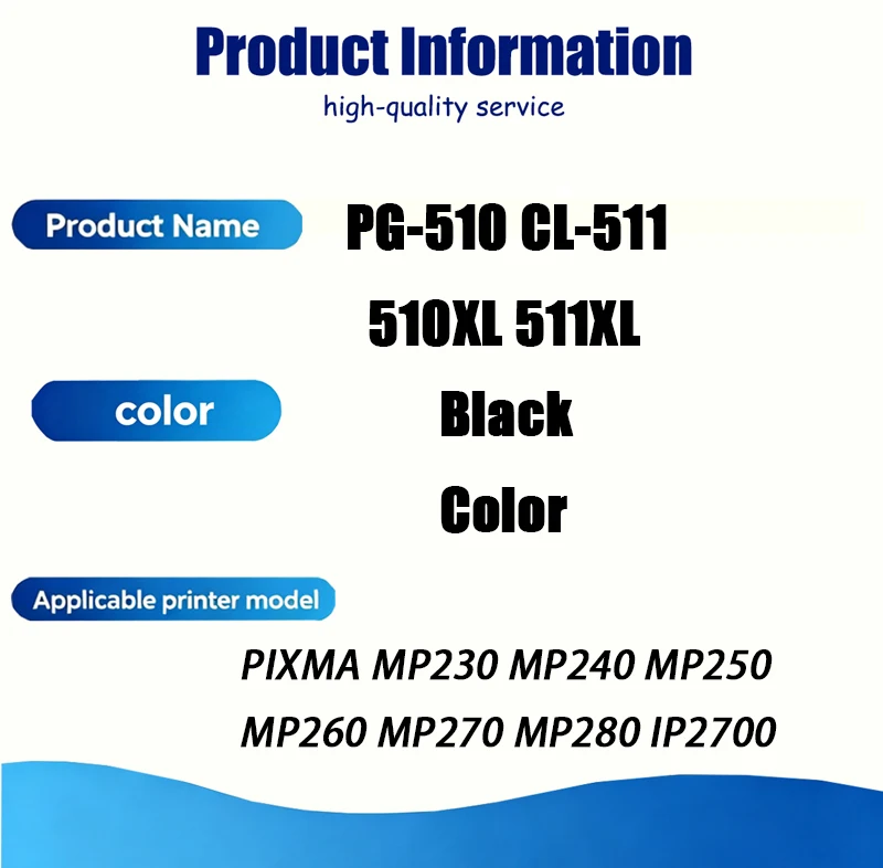 1pcs PG-510XL CL-511XL PG510 XL CL511 XL Ink Cartridge Compatible for Canon For PIXMA MP230 MP240 MP250 MP260 MP270 MP280 IP2700