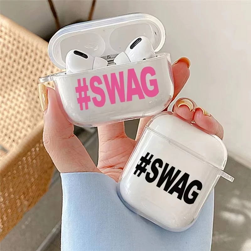 Minimalist Pink Letter Swag Earphone Case For AirPods 4 Pro3 Transparent Soft Silicone Protective Cover For AirPods Pro2 3 4 1/2