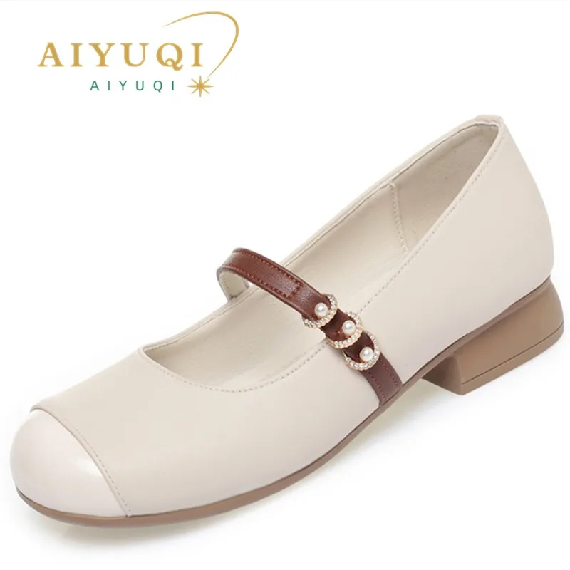 AIYUQI Mary Jane Shoes Women's Autumn 2025 New Genuine Leather Women's Work Shoes Large Size Square Toe Sampers Women's Shoes