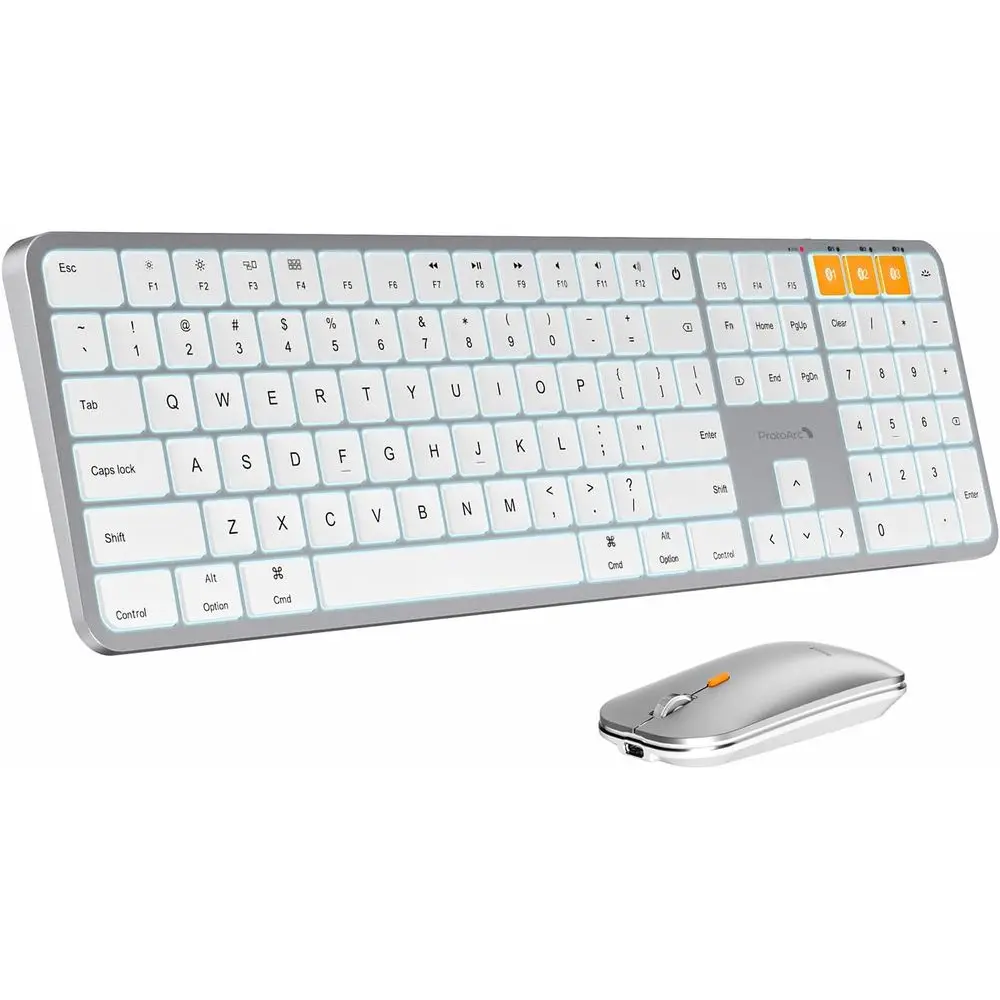 Wireless Backlit Keyboard and Mouse Set, Full-Size, Multi-Device Compatible, Rechargeable, No USB Needed, Suitable for MacBook P