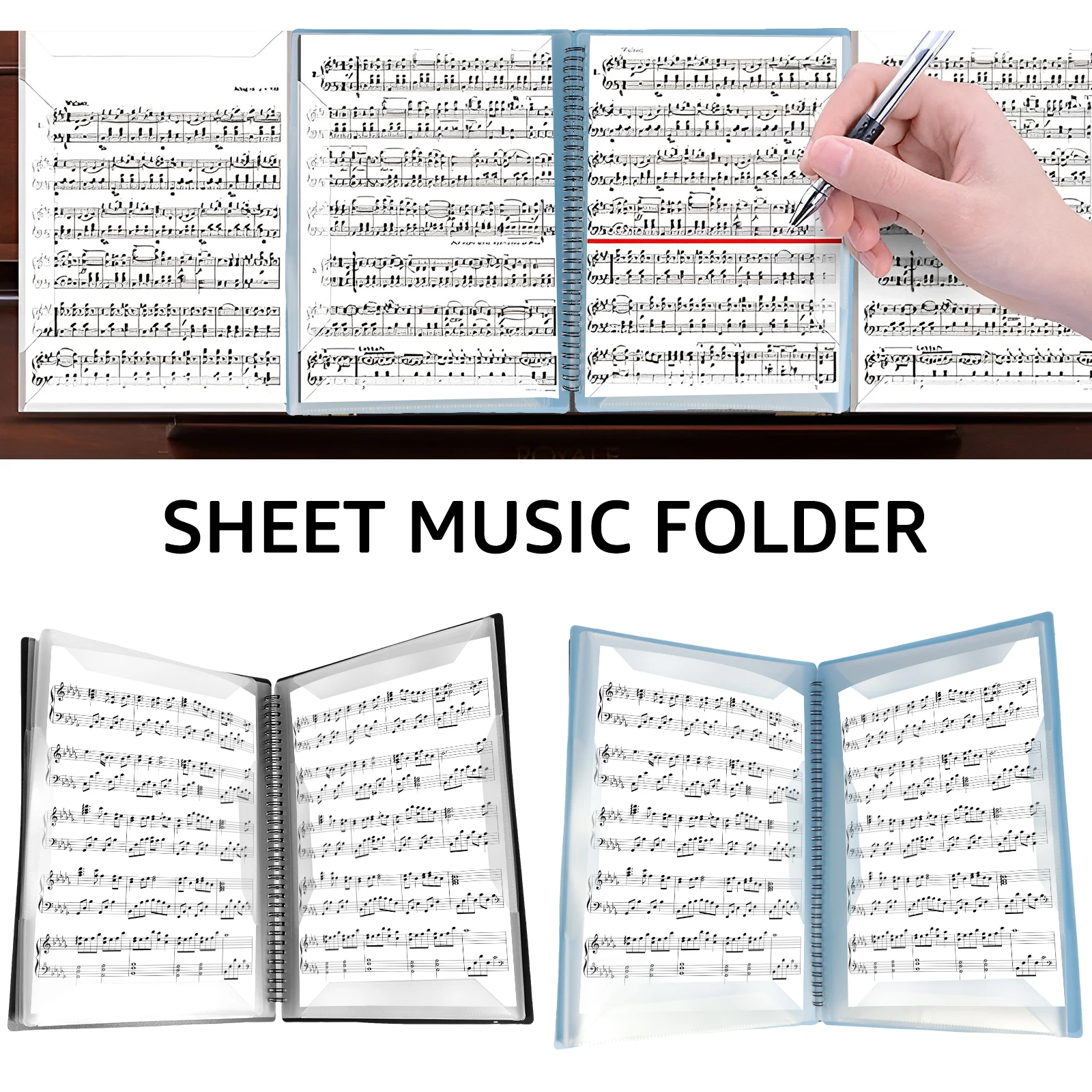 Sheet Music Folder 4 Pages Expand Piano Sheet Music Binder Elegant Spiral Music Binder Organizer A4 Size Writable Choir Folder