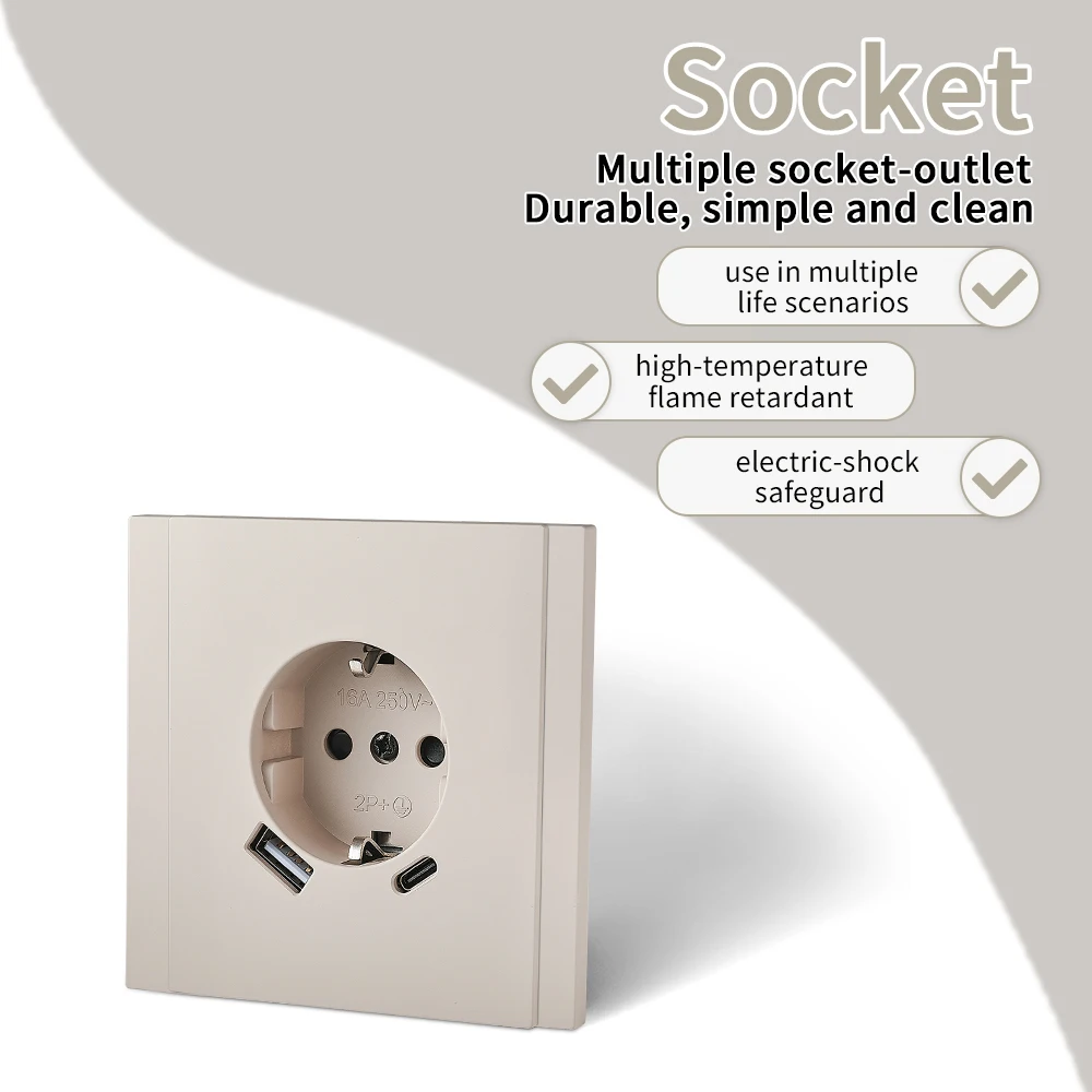 Skin Sensation Paint Plastic Electrical Outlets Wall Embedded 250V Classic USB Power Sockets EU Standard Flame Retardant Socket