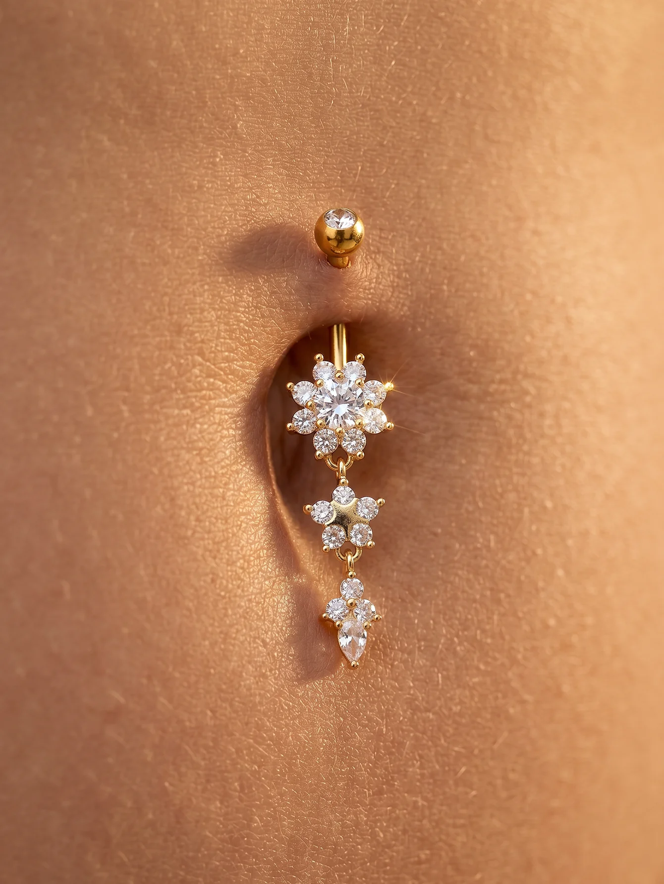 5 Stück/Set Lange baumelnde Bauchnabelringe mit funkelnden Kristallen CZs, Bauchnabelring aus Edelstahl, gebogenes Bauchpiercing Nombril Ombligo – Detail 7