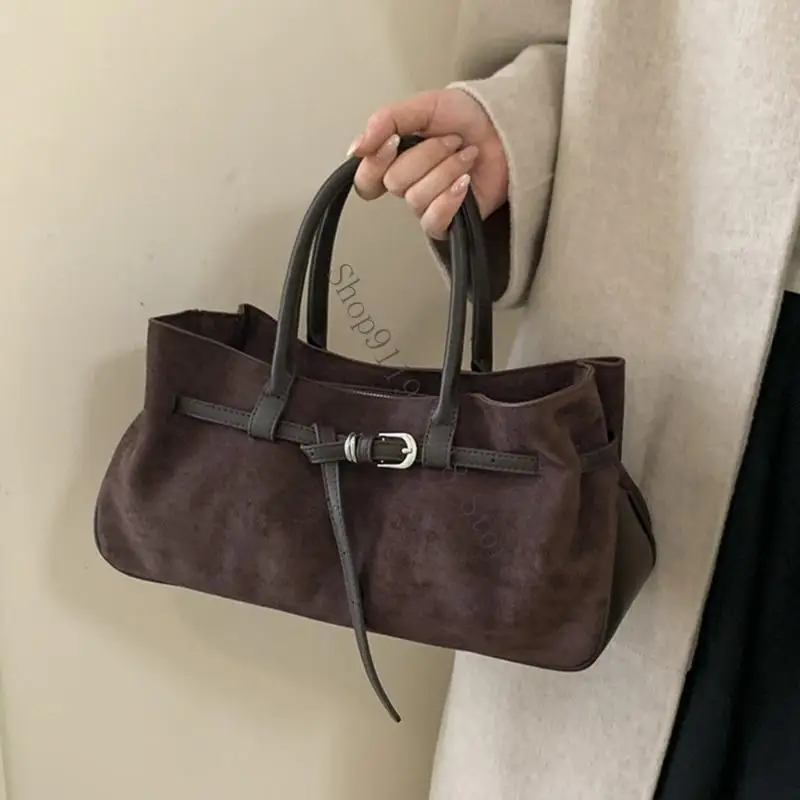 

Stylish Shoulder Bag Adjustable Strap Soft Suedes Texture Roomy Essential Holder 066F