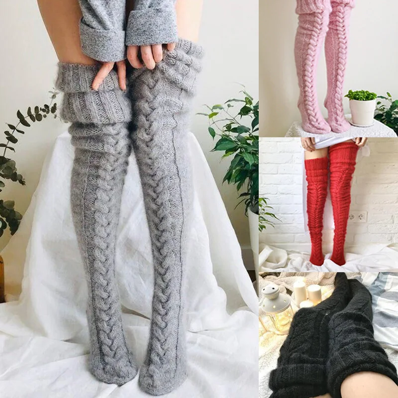 

Everkaki Knit Socks Over The Knee Lengthened Stockings Pile Pile Socks Mohair Women Stocking