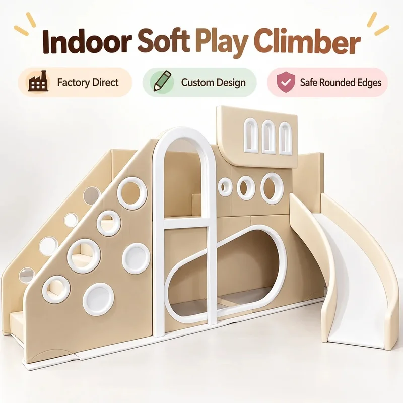 Portable Neutral Wooden Indoor Playground Sensory Gym Slide Climber Castle Soft Play Equipment for Cafe Parties Mall