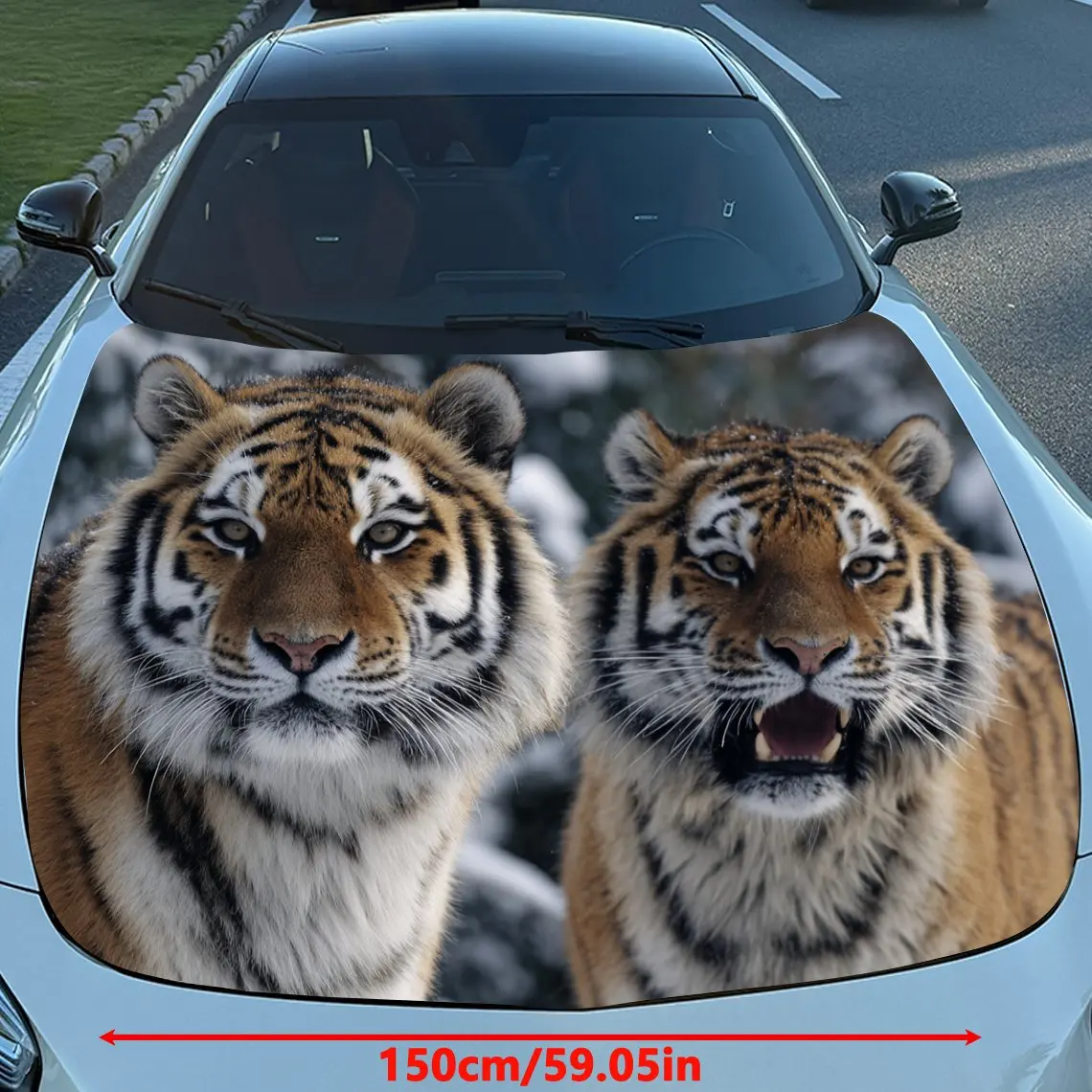 Car Decals Realistic Tigers with Distinct Expressions Against a Naturalistic Backdrop Car Hood Sticker, Waterproof Self - Adhesi