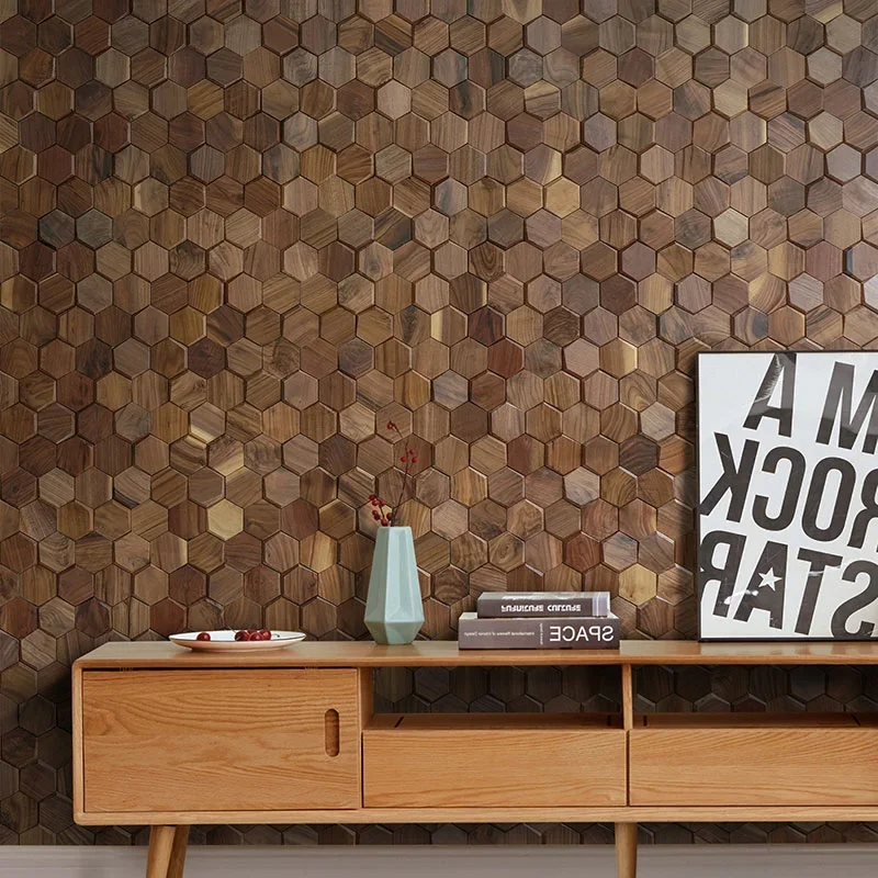 Solid Wood Mosaic Background Wall Home Wall Decoration HiFi Acoustic Panel Natural 3D Wooden Board