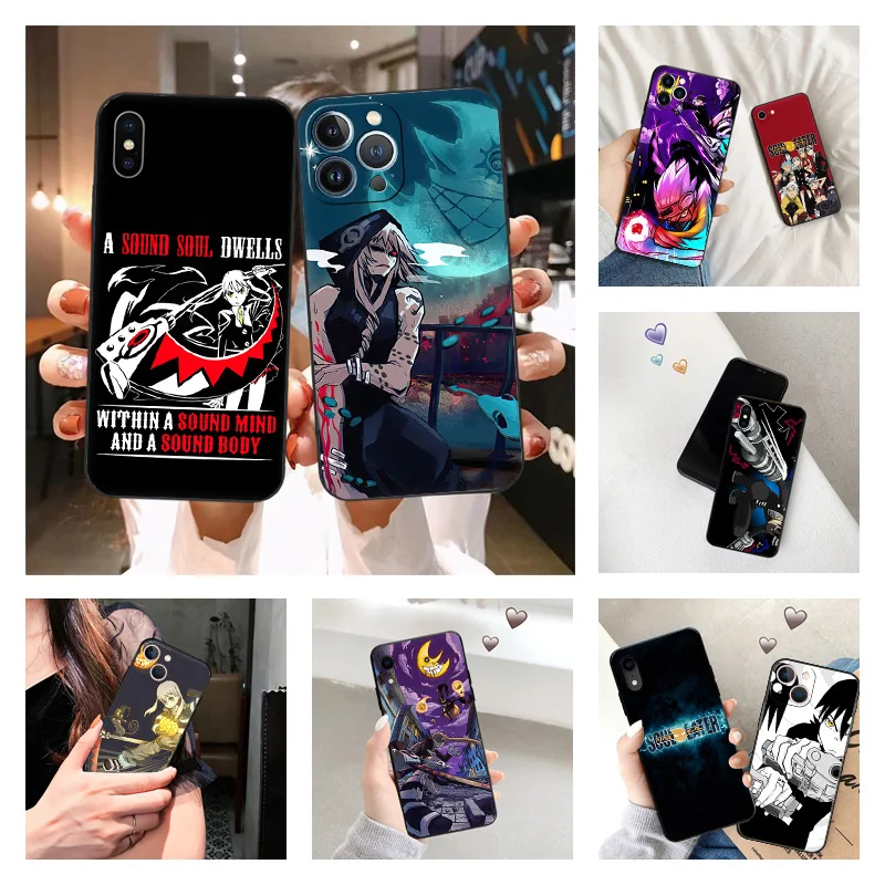 Phone Case for iPhone 16ProMax 14 13 15 Pro Max 12 11 XR SE 7 8 16 Plus Fashion Anime Soul Eater Soft Black Silicone Cover